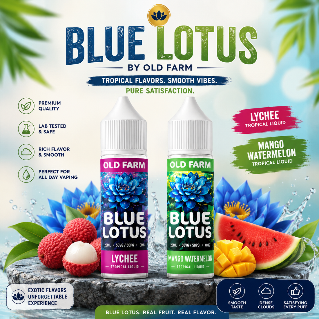 Blue Lotus Tropical Vape Collection by Old Farm | Mango Watermelon & Lychee Flavor Review