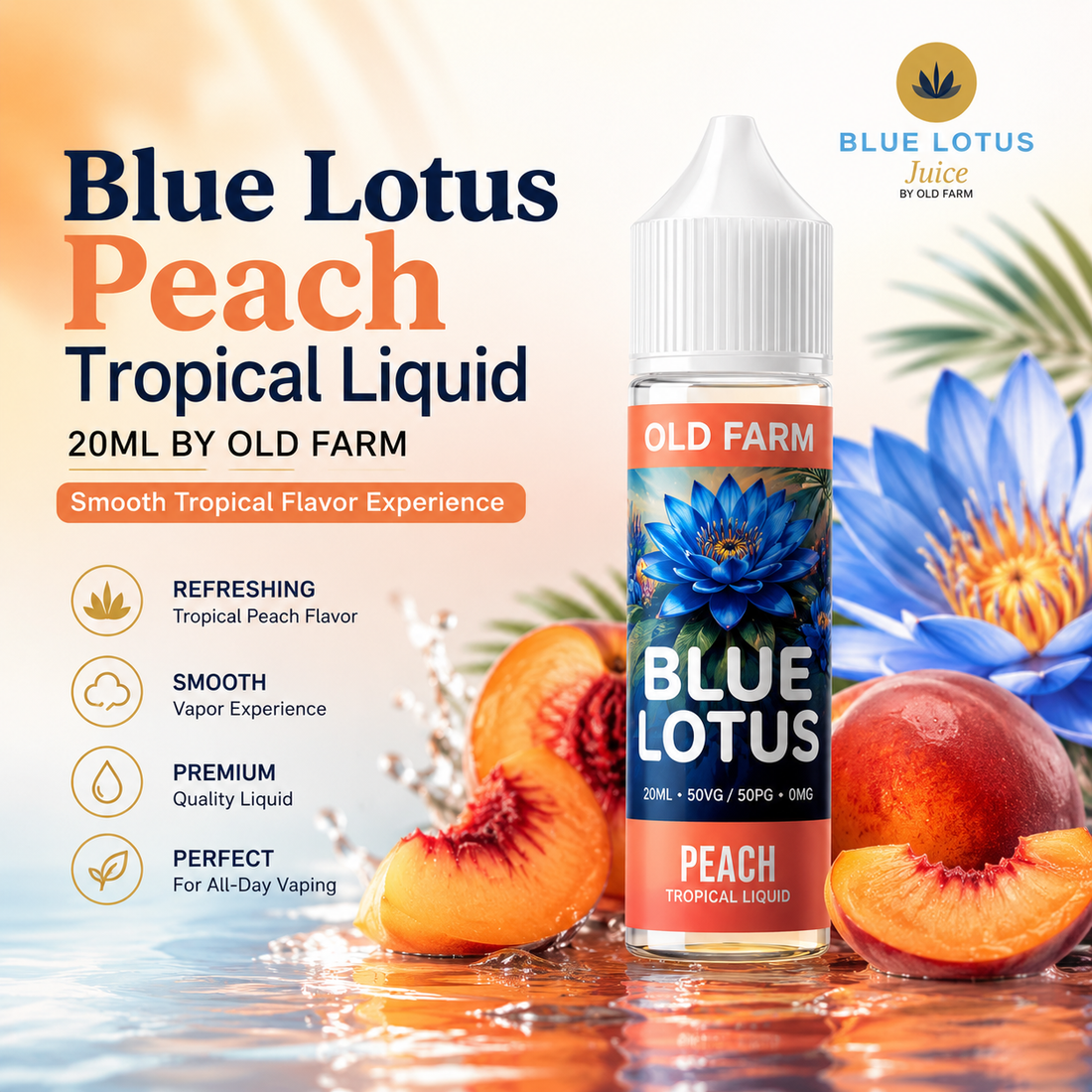 Blue Lotus Peach Tropical Liquid 20ML by Old Farm – Smooth Tropical Flavor Experience