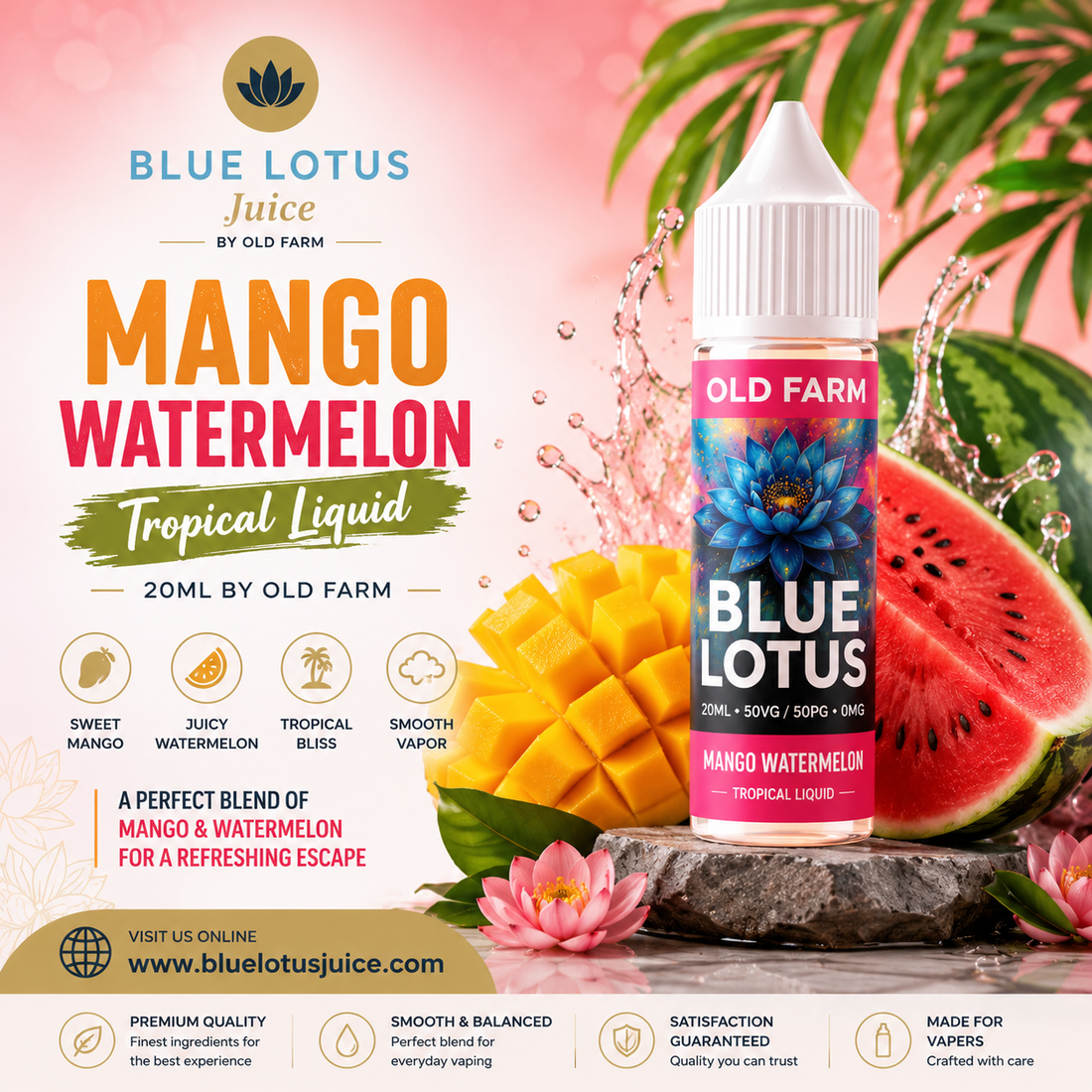 Blue Lotus Mango Watermelon Tropical Liquid 20ML by Old Farm – Tropical Fruit Vape Review