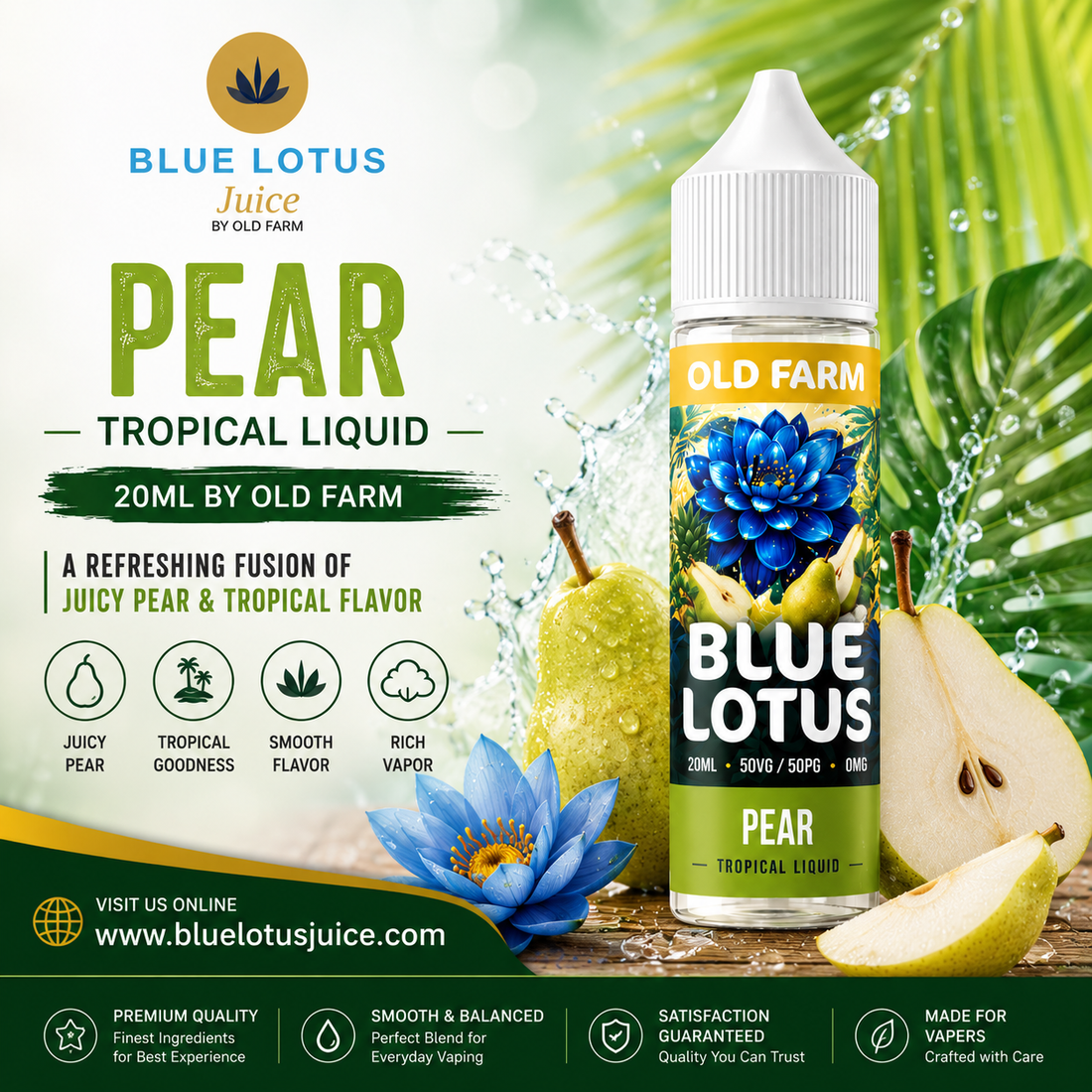 Blue Lotus Pear Tropical Liquid 20ML by Old Farm – Refreshing Tropical Pear Vape Review